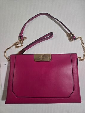 Stuart Weitzman Fuchsia Leather Chain-Trim Crossbody NEW